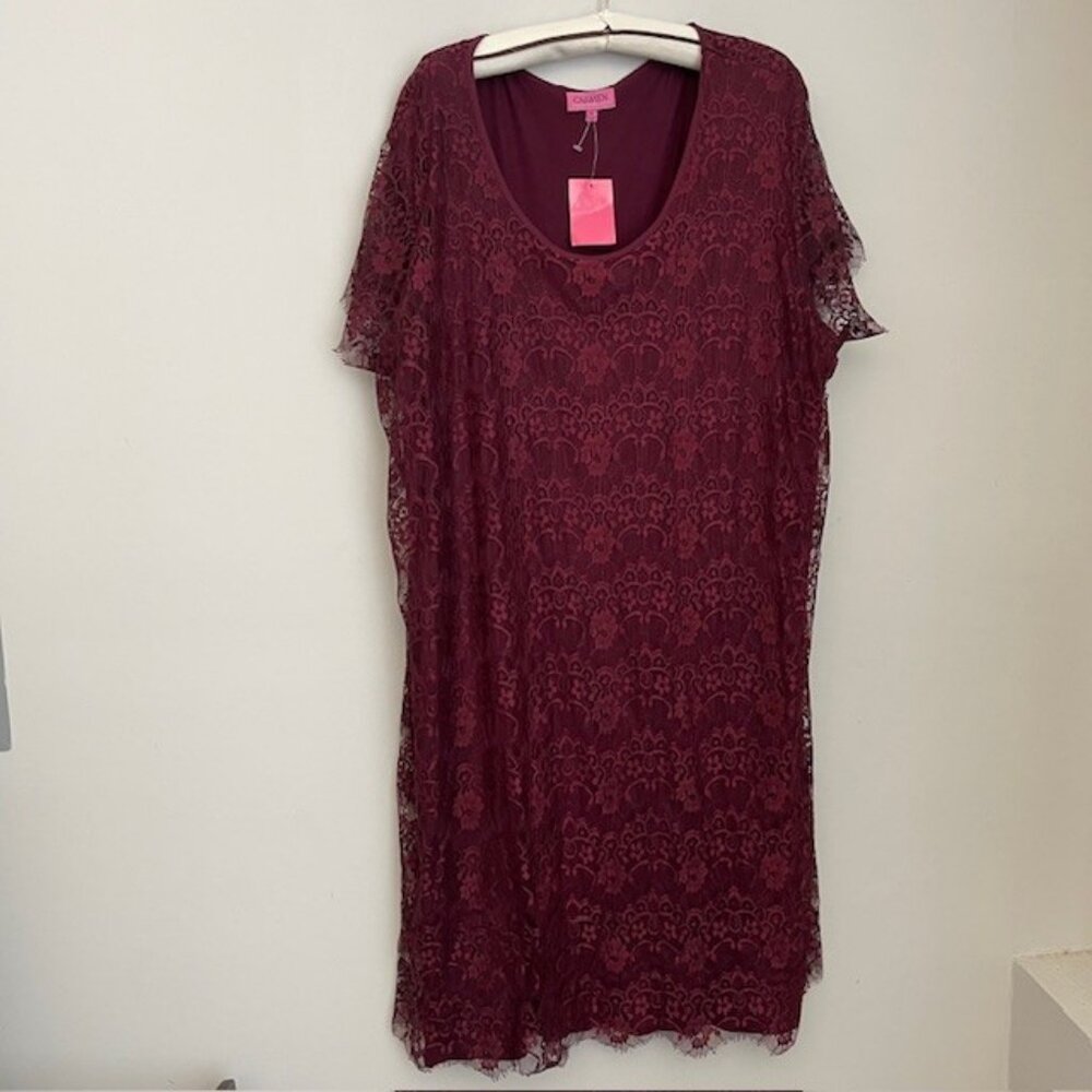 Carmen Marc Valvo Burgundy Lace Dress 3X